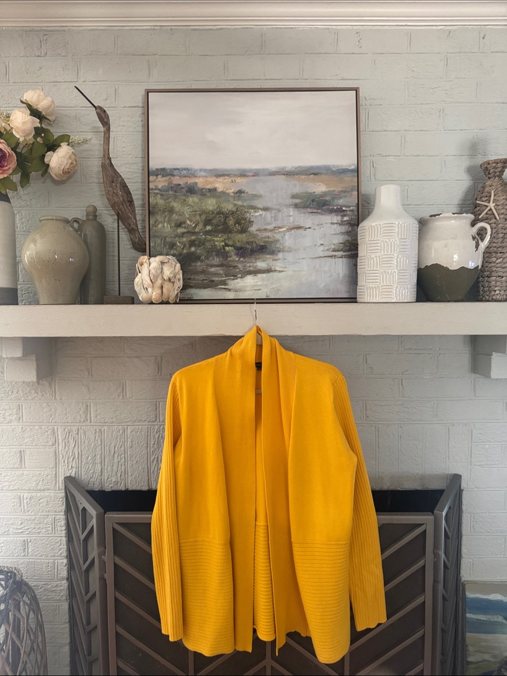 Verve Ami Mustard Open-Front Ribbed Cardigan